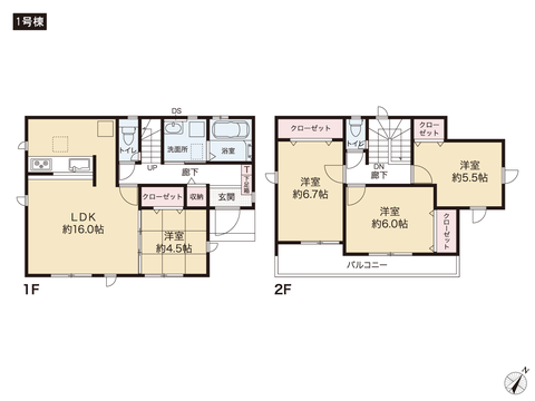 岡山県玉野市東紅陽台の新築 一戸建て分譲住宅の間取り図