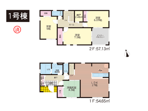 岡山市東区益野町の新築 一戸建て分譲住宅の間取り図