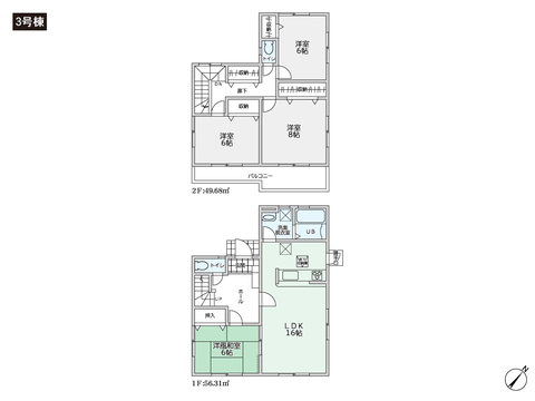 岡山県倉敷市西阿知町の新築 一戸建て分譲住宅の間取り図