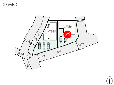 岡山県瀬戸内市長船町服部の新築 一戸建て分譲住宅の区画図