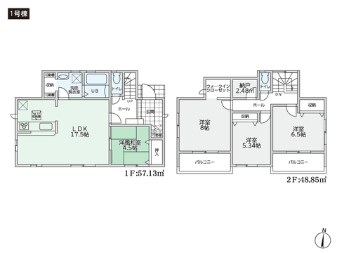 岡山県倉敷市平田の新築 一戸建て分譲住宅の間取り図