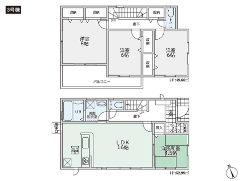 岡山県岡山市中区藤原光町の新築 一戸建て分譲住宅の間取り図