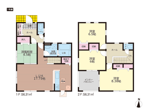 岡山市中区山崎の新築 一戸建て分譲住宅の間取り図