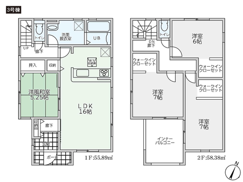 岡山県倉敷市玉島勇崎の新築 一戸建て分譲住宅の間取り図