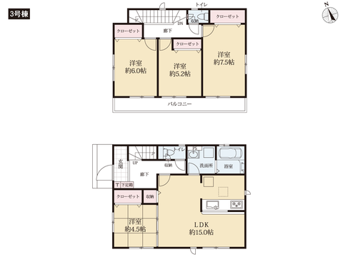 岡山県岡山市北区高松原古才の新築 一戸建て分譲住宅の間取り図