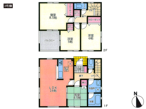 岡山県瀬戸内市長船町福岡の新築 一戸建て分譲住宅の間取り図