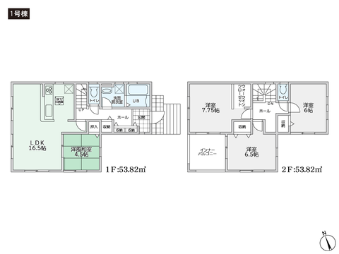 岡山県倉敷市児島唐琴の新築 一戸建て分譲住宅の間取り図