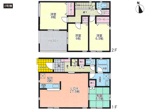 岡山市南区南輝の新築 一戸建て分譲住宅の間取り図