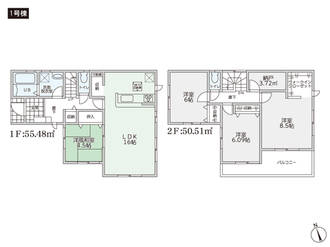 岡山県玉野市山田の新築 一戸建て分譲住宅の間取り図