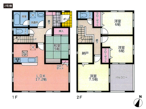 岡山県岡山市東区楢原の新築 一戸建て分譲住宅の間取り図