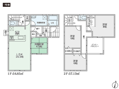 岡山県倉敷市上富井の新築 一戸建て分譲住宅の間取り図