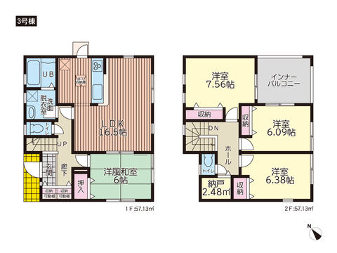 岡山県赤磐市町苅田の新築 一戸建て分譲住宅の間取り図