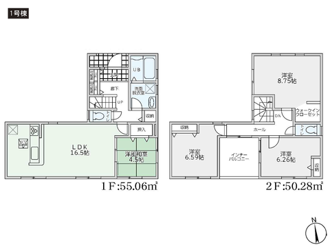 岡山県岡山市東区楢原の新築 一戸建て分譲住宅の間取り図