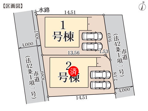 倉敷市西中新田の新築 一戸建て分譲住宅の区画図