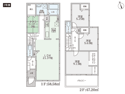 岡山市南区あけぼの町の新築 一戸建て分譲住宅の間取り図