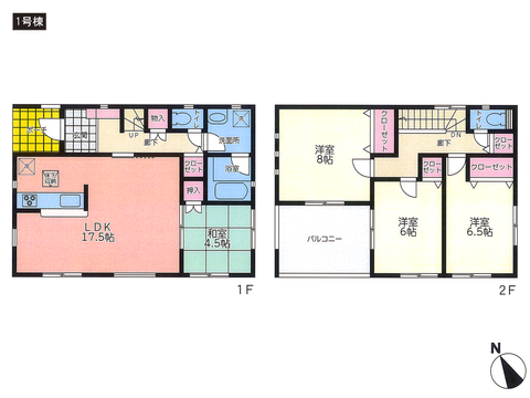 岡山県総社市門田の新築 一戸建て分譲住宅の間取り図