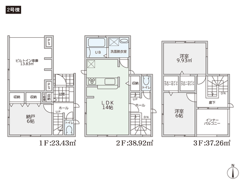 岡山県岡山市北区奉還町の新築 一戸建て分譲住宅の間取り図