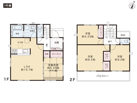 岡山市北区辛川市場の新築 一戸建て分譲住宅の間取り図