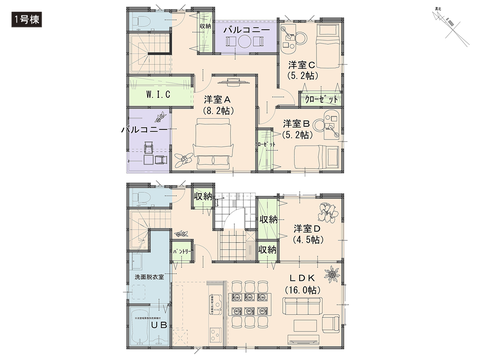 岡山市中区竹田の新築 一戸建て分譲住宅の間取り図