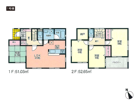 岡山県玉野市槌ヶ原の新築 一戸建て分譲住宅の間取り図