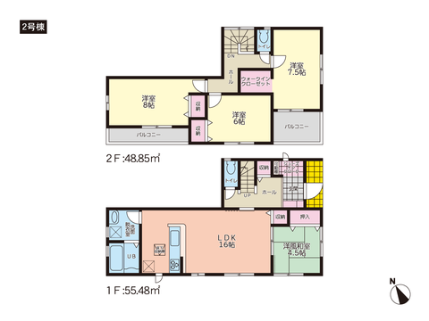 岡山県岡山市南区福田の新築 一戸建て分譲住宅の間取り図