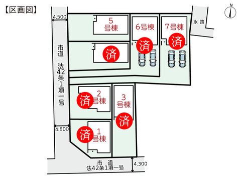 岡山市北区庭瀬の新築 一戸建て分譲住宅の区画図