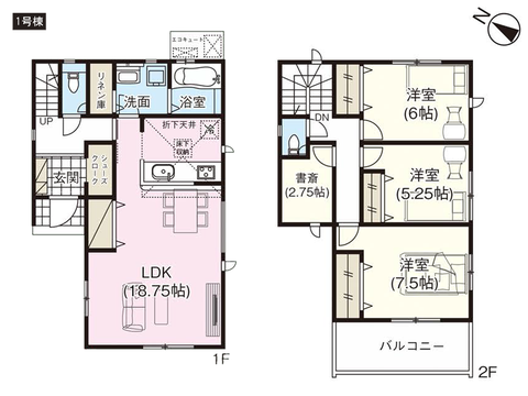 岡山市南区大福の新築 一戸建て分譲住宅の間取り図