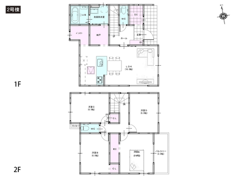 岡山市中区雄町の新築 一戸建て分譲住宅の間取り図