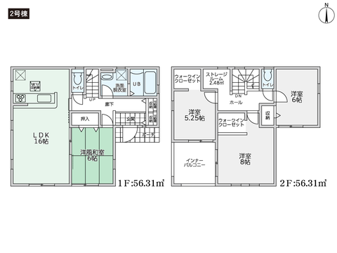 岡山市北区田中の新築 一戸建て分譲住宅の間取り図