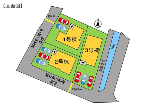 岡山市中区湊の新築 一戸建て分譲住宅の区画図