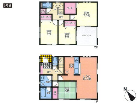 岡山県倉敷市連島町鶴新田の新築 一戸建て分譲住宅の間取り図