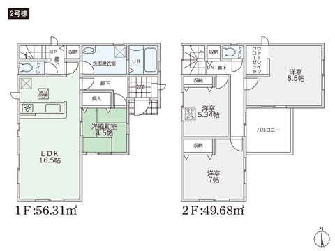 岡山県岡山市中区原尾島の新築 一戸建て分譲住宅の間取り図