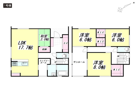 岡山市北区津高の新築 一戸建て分譲住宅の間取り図