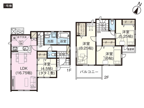 玉野市八浜町大崎の新築 一戸建て分譲住宅の間取り図