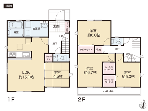 岡山県岡山市東区西大寺浜の新築 一戸建て分譲住宅の間取り図