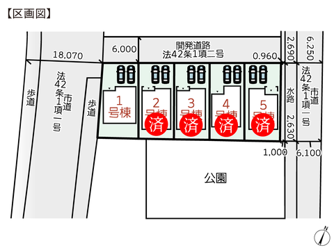 岡山県倉敷市福田町古新田の新築 一戸建て分譲住宅の区画図