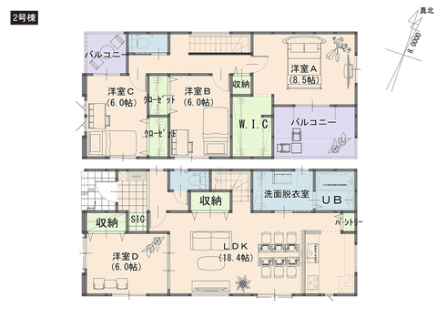 岡山市北区一宮の新築 一戸建て分譲住宅の間取り図