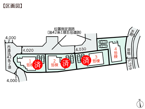 岡山県倉敷市児島味野の新築 一戸建て分譲住宅の区画図