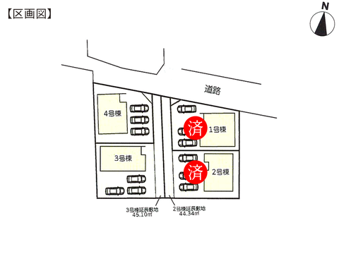 倉敷市中畝の新築 一戸建て分譲住宅の区画図