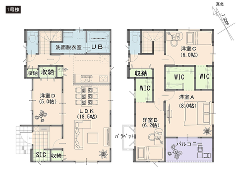 岡山市中区湊の新築 一戸建て分譲住宅の間取り図