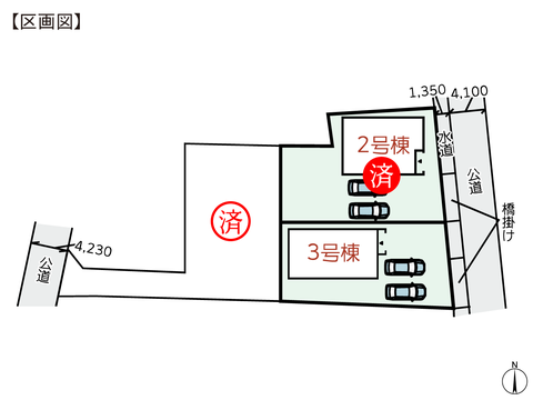 岡山県倉敷市上富井の新築 一戸建て分譲住宅の区画図