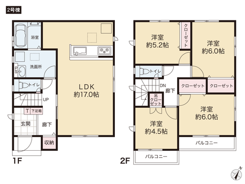 岡山県岡山市南区福島1丁目の新築 一戸建て分譲住宅の間取り図