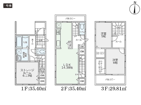岡山市北区平田の新築 一戸建て分譲住宅の間取り図