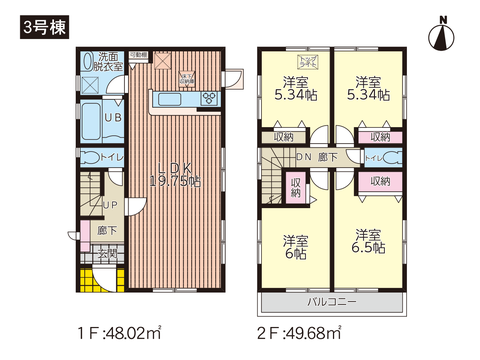 岡山市中区高屋の新築 一戸建て分譲住宅の間取り図