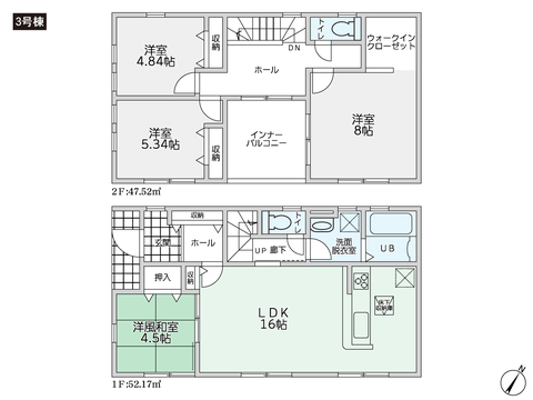 岡山県倉敷市児島赤崎1丁目の新築 一戸建て分譲住宅の間取り図