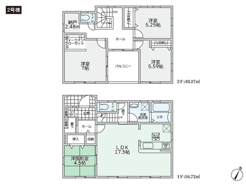 岡山県岡山市中区桑野の新築 一戸建て分譲住宅の間取り図