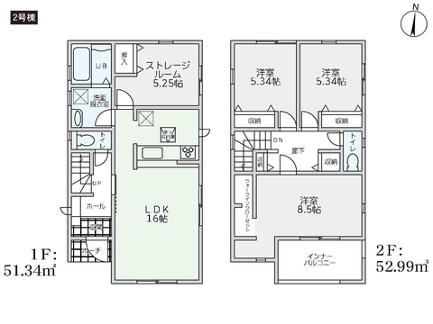 岡山市北区下中野の新築 一戸建て分譲住宅の間取り図