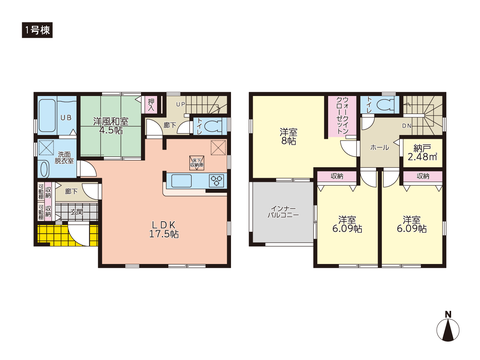 岡山県岡山市東区西大寺中の新築 一戸建て分譲住宅の間取り図