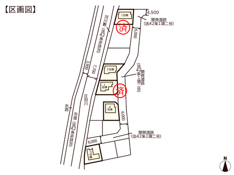 岡山県玉野市八浜町波知の新築 一戸建て分譲住宅の区画図