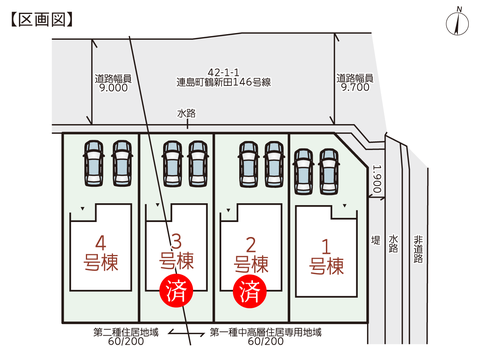 倉敷市連島町鶴新田の新築 一戸建て分譲住宅の区画図